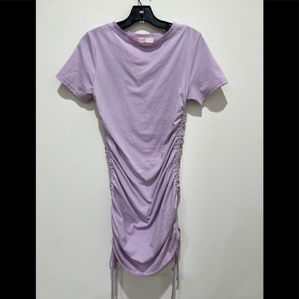 Romwe Ruched Side Shirt Dress Womens Size S Crew Neck Lavender Purple